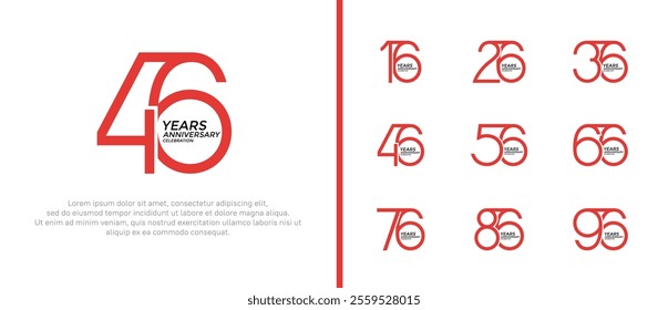 set of anniversary logo red color on white background for celebration moment