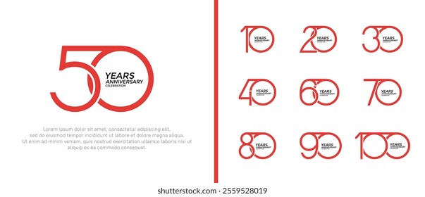 set of anniversary logo red color on white background for celebration moment