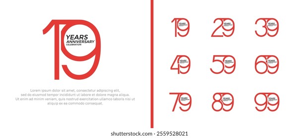 set of anniversary logo red color on white background for celebration moment