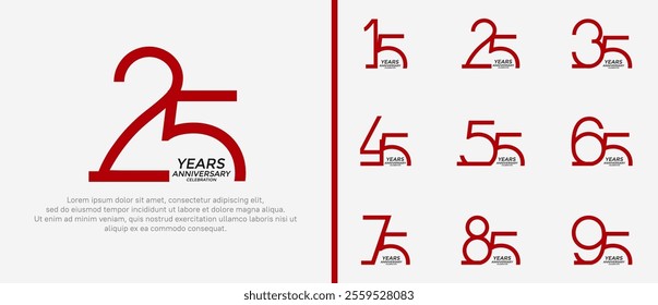 set of anniversary logo red color on white background for celebration moment