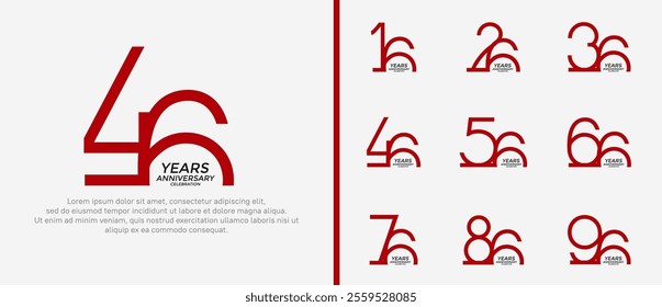 set of anniversary logo red color on white background for celebration moment