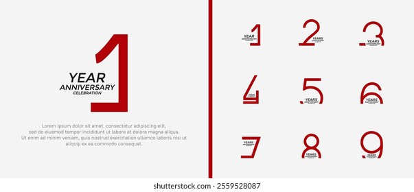 set of anniversary logo red color on white background for celebration moment