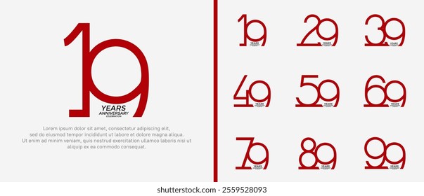 set of anniversary logo red color on white background for celebration moment