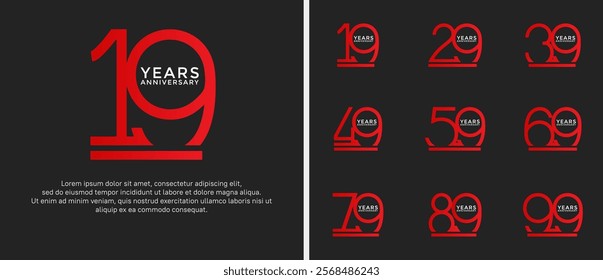 set of anniversary logo red color on black background for celebration moment