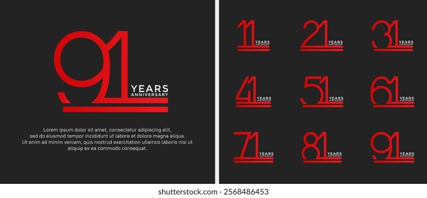 set of anniversary logo red color on black background for celebration moment