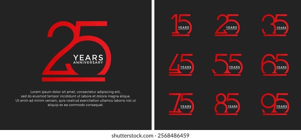 set of anniversary logo red color on black background for celebration moment