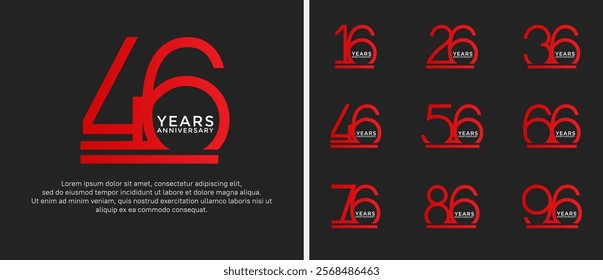 set of anniversary logo red color on black background for celebration moment