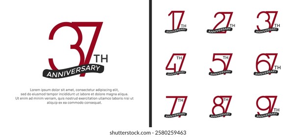 set of anniversary logo red color and black ribbon on white background for celebration moment