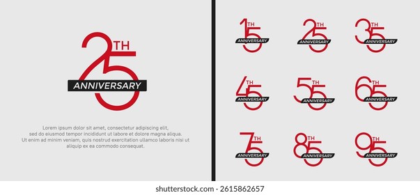 set of anniversary logo red color and black ribbon on white background for celebration moment
