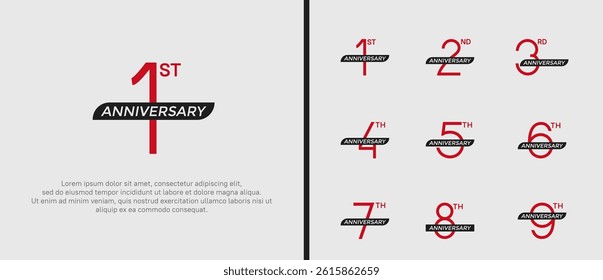 set of anniversary logo red color and black ribbon on white background for celebration moment