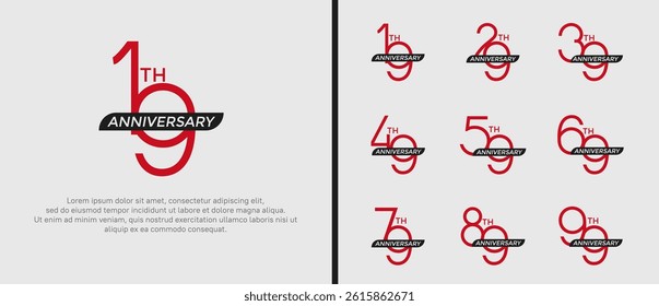 set of anniversary logo red color and black ribbon on white background for celebration moment