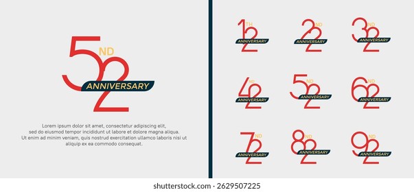 set of anniversary logo red color and black ribbon on white background for celebration moment