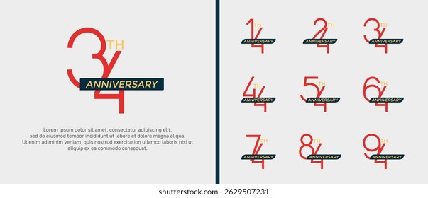 set of anniversary logo red color and black ribbon on white background for celebration moment