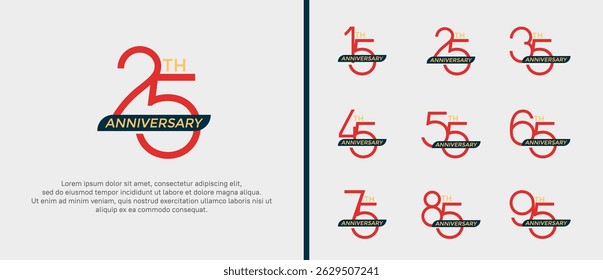 set of anniversary logo red color and black ribbon on white background for celebration moment