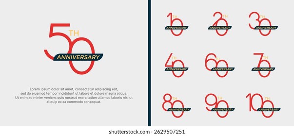 set of anniversary logo red color and black ribbon on white background for celebration moment
