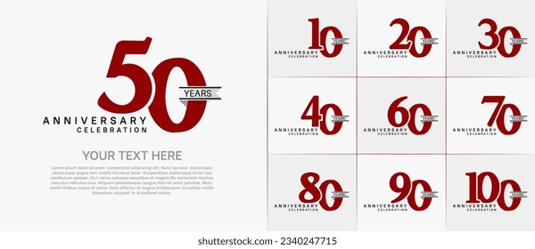 set of anniversary logo with red number and silver ribbon can be use for celebration