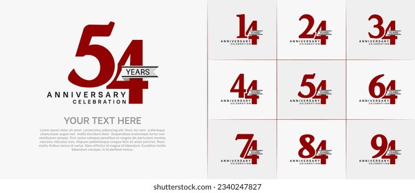 set of anniversary logo with red number and silver ribbon can be use for celebration