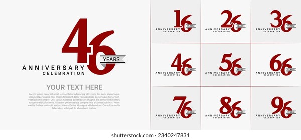 set of anniversary logo with red number and silver ribbon can be use for celebration