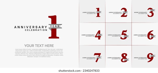 set of anniversary logo with red number and silver ribbon can be use for celebration