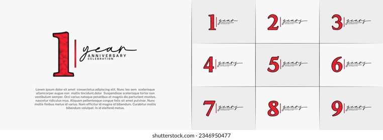 set of anniversary logo with red number on white background can be use for celebration
