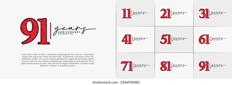 set of anniversary logo with red number on white background can be use for celebration