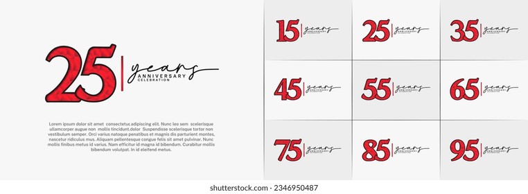 set of anniversary logo with red number on white background can be use for celebration