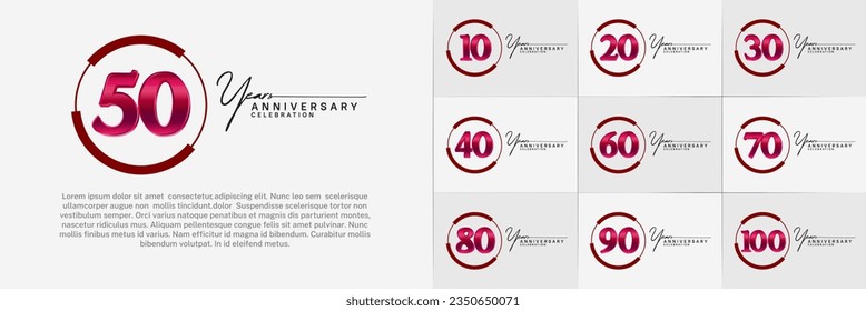 conjunto de logo de aniversario con número rojo en círculo puede ser usado para celebración