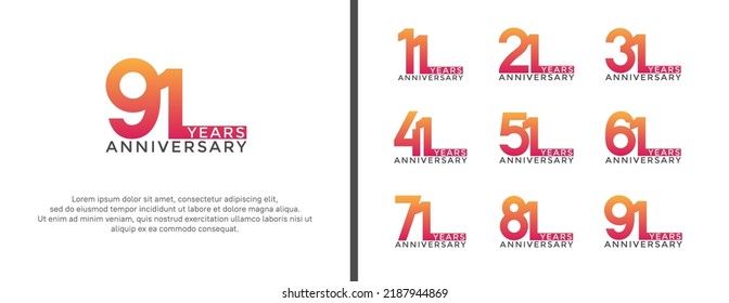 set of anniversary logo red orange color on white background for celebration moment
