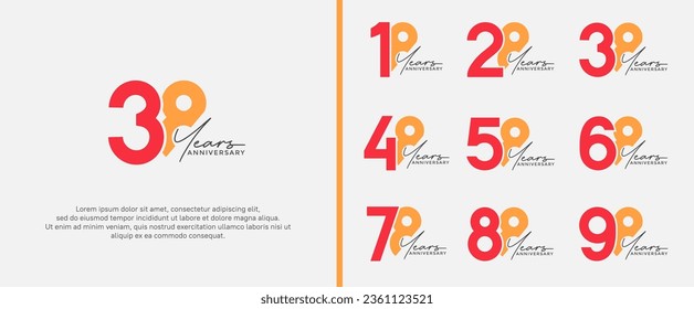 set of anniversary logo red and orange color on white background for celebration moment