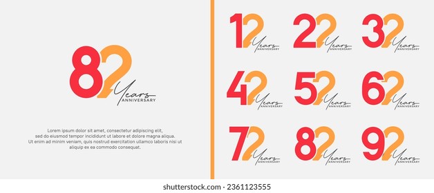 set of anniversary logo red and orange color on white background for celebration moment