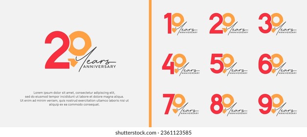 set of anniversary logo red and orange color on white background for celebration moment