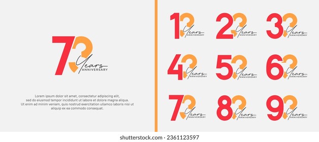 set of anniversary logo red and orange color on white background for celebration moment