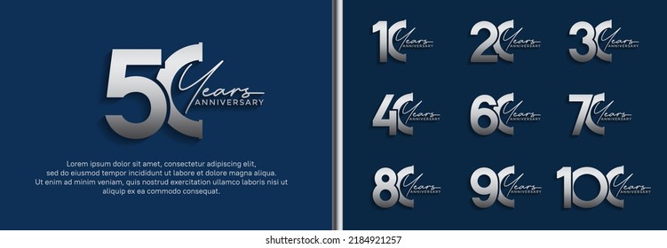 set of anniversary logo silver color on blue background for celebration moment