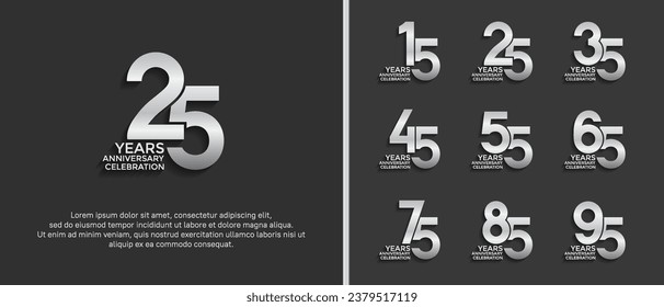 set of anniversary logo silver color on gray background for celebration moment