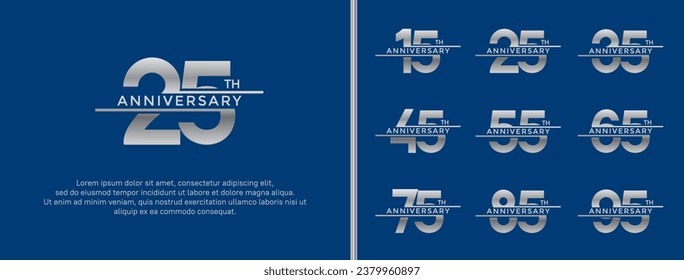 set of anniversary logo silver color on blue background for celebration moment