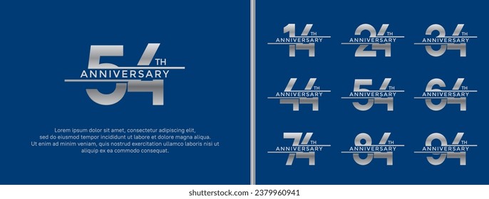 set of anniversary logo silver color on blue background for celebration moment