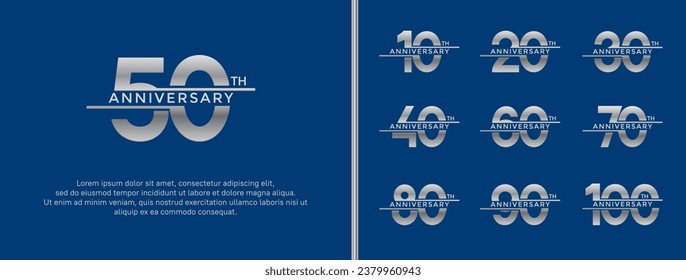 set of anniversary logo silver color on blue background for celebration moment