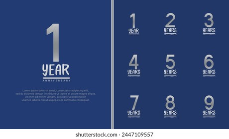 set of anniversary logo silver color number on blue background for celebration