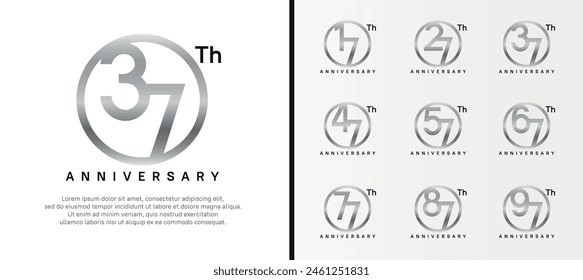 set of anniversary logo silver color number in circle and black text on white background for celebration