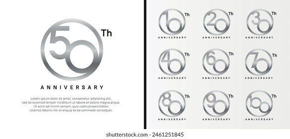 set of anniversary logo silver color number in circle and black text on white background for celebration