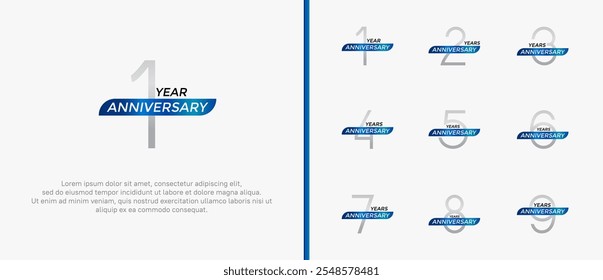 set of anniversary logo silver color and blue ribbon on white background for celebration moment