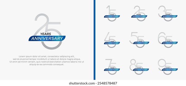 set of anniversary logo silver color and blue ribbon on white background for celebration moment