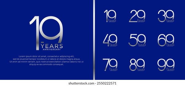 set of anniversary logo silver color on blue background for celebration moment