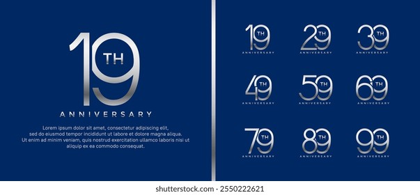 set of anniversary logo silver color on blue background for celebration moment