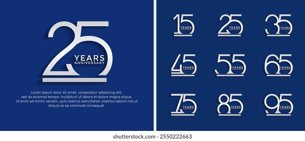 set of anniversary logo silver color on blue background for celebration moment