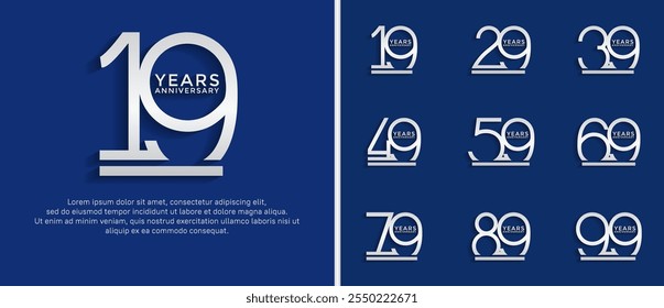 set of anniversary logo silver color on blue background for celebration moment