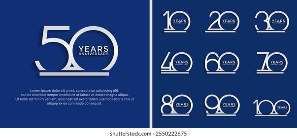 set of anniversary logo silver color on blue background for celebration moment