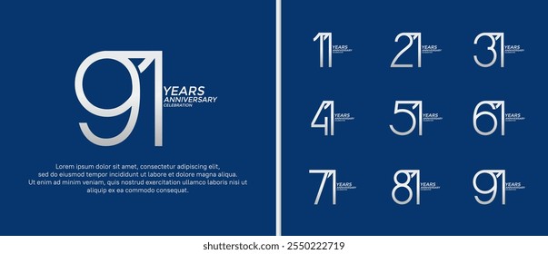 set of anniversary logo silver color on blue background for celebration moment