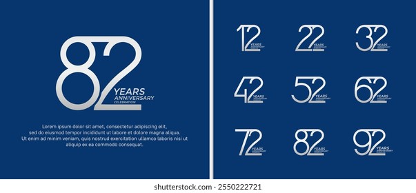set of anniversary logo silver color on blue background for celebration moment