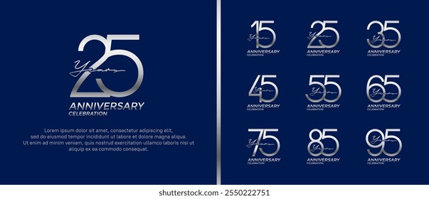 set of anniversary logo silver color on blue background for celebration moment